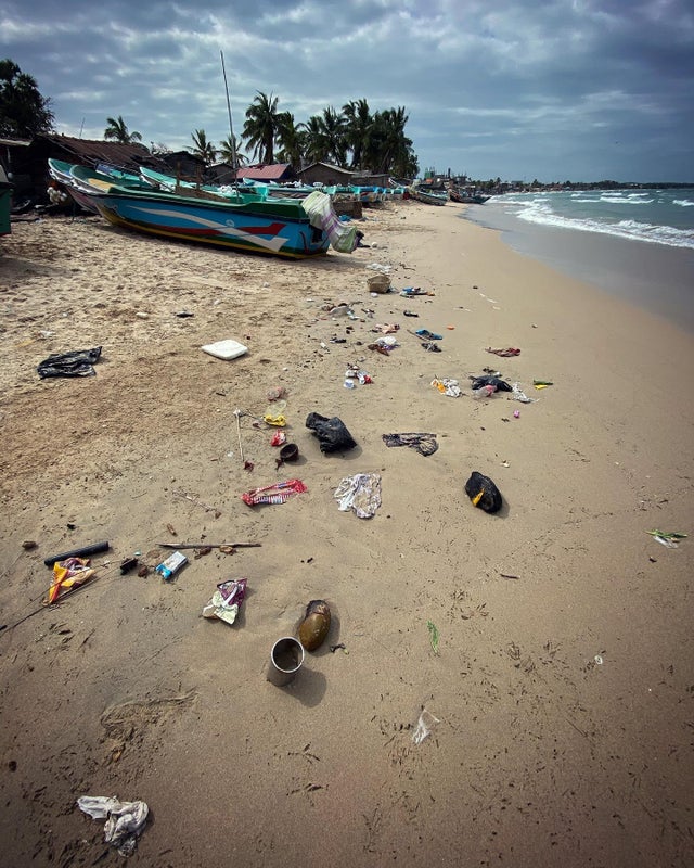 Plastics washed up on the beach in Sri Lanka